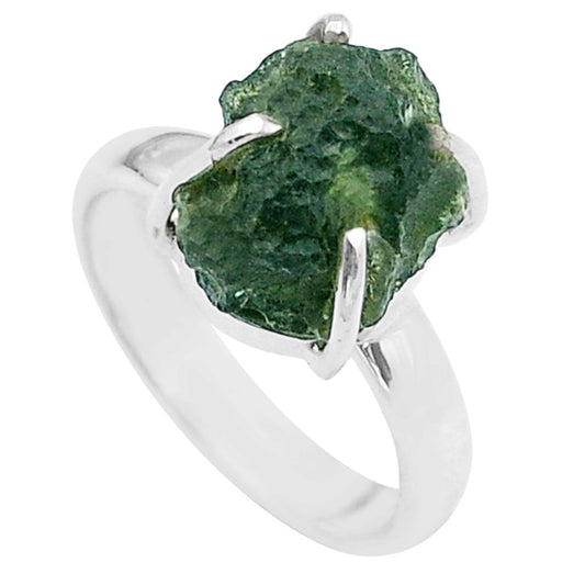 Moldavite Rough Sterling Silver Ring
